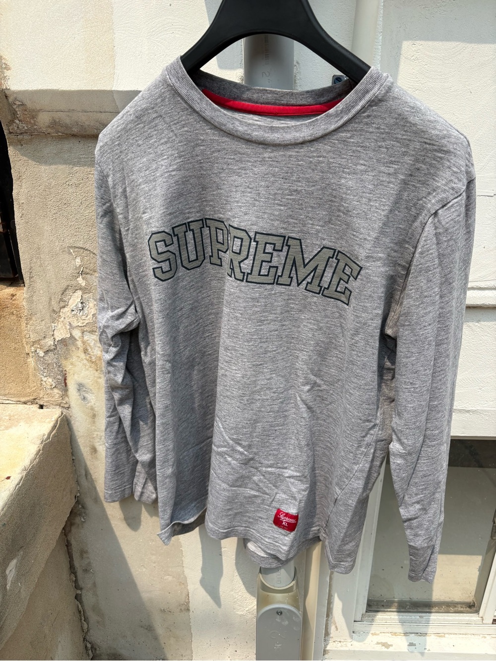 Supreme Grey Long Sleeve Tee with Black Outline Logo